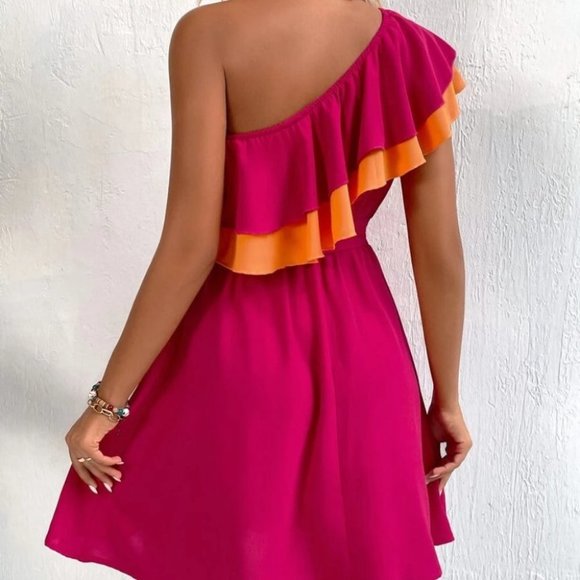 Pink One Shoulder Mini Dress - Picture 3 of 5